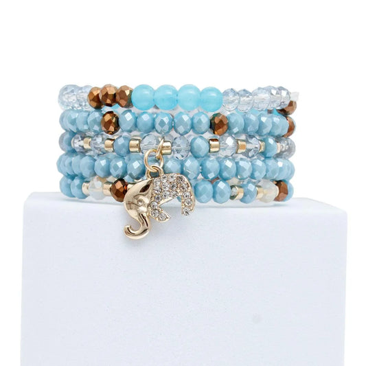 Light Blue Bead Bracelet Set Elephant Charm Jewelry Bubble