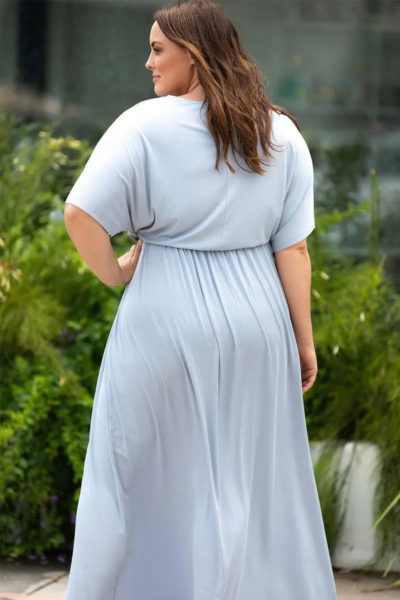 Light Blue Plus Size Rib Knit Maxi Dress with Slit – Perfect for Summer Jewelry Bubble