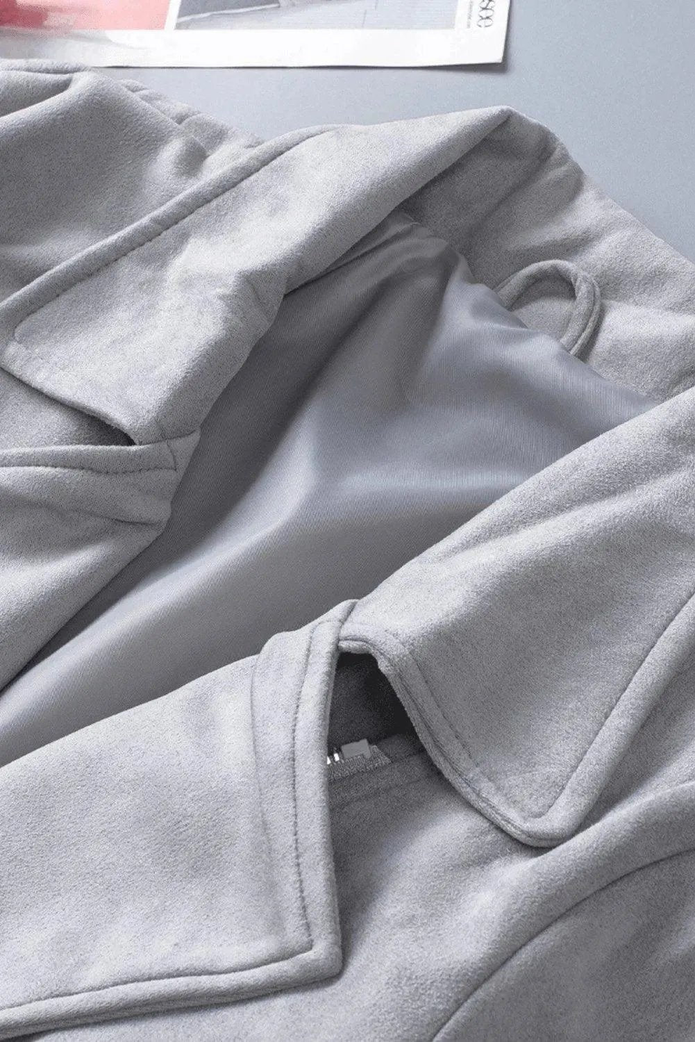 Light Gray Zipped Notch Collar Short Jacket