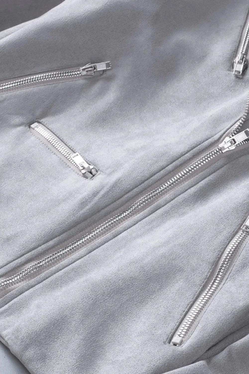 Light Gray Zipped Notch Collar Short Jacket