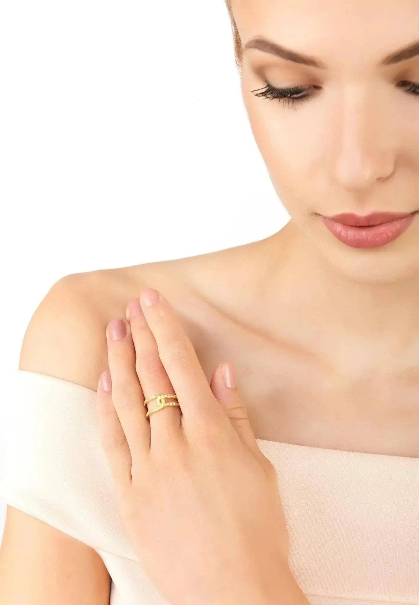 Link Chain CZ Ring Gold Plated