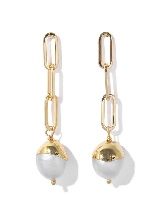 Link Chain Pearl Drop Fashion Earrings Gold Plated Jewelry Bubble