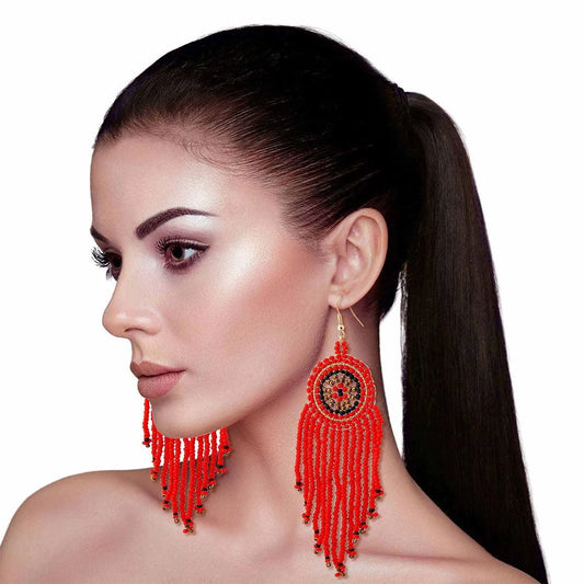 Long Dangle Bead Fringe Earrings Red Seeds Jewelry Bubble