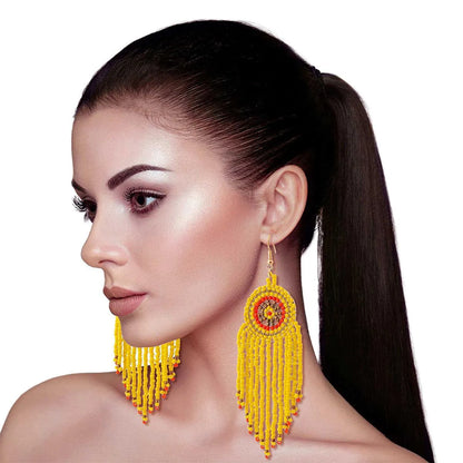 Long Dangle Bead Fringe Earrings Yellow Seeds Jewelry Bubble