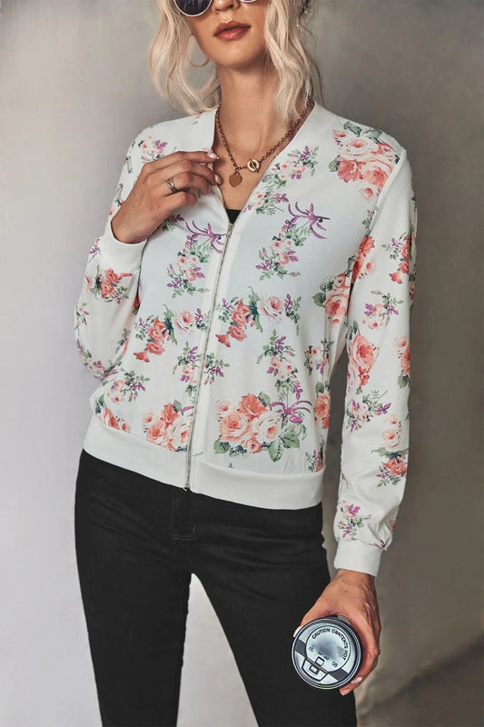 Long-Sleeve Floral Zipper Jacket for Women Jewelry Bubble