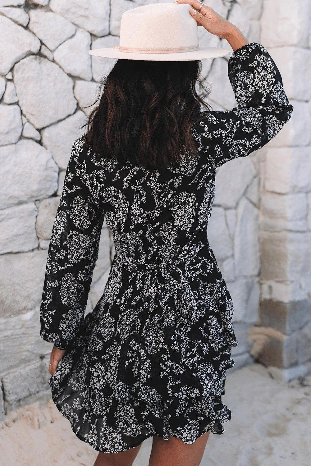 Long Sleeve Ruffle Hem Dress Jewelry Bubble