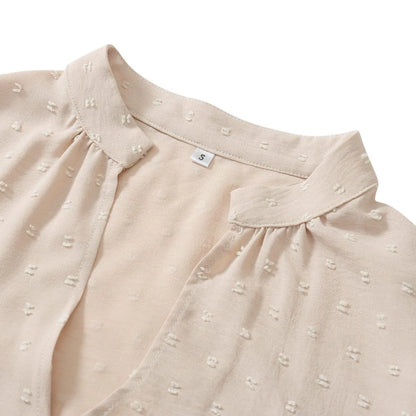 Long Sleeve Swiss Dot Pullover Blouse Jewelry Bubble