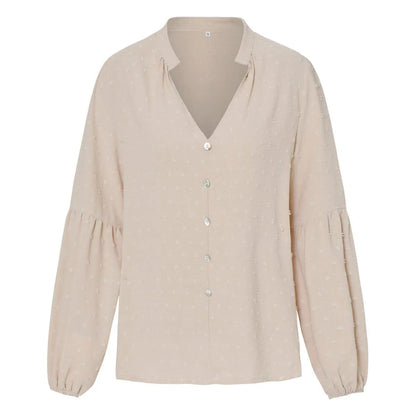 Long Sleeve Swiss Dot Pullover Blouse Jewelry Bubble
