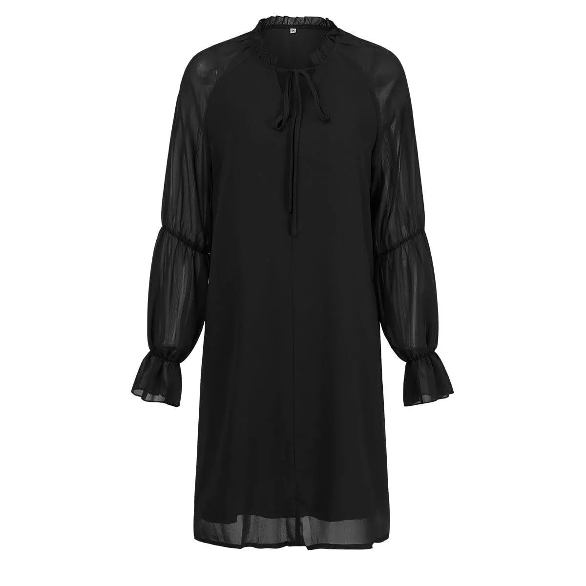 Long Sleeve Tie Neck Bell Sleeve Dress Jewelry Bubble