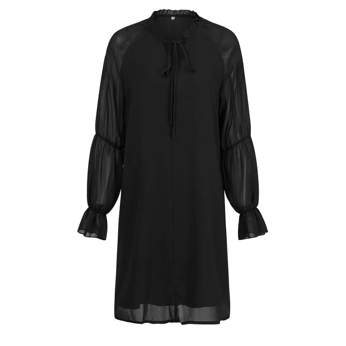 Long Sleeve Tie Neck Bell Sleeve Dress