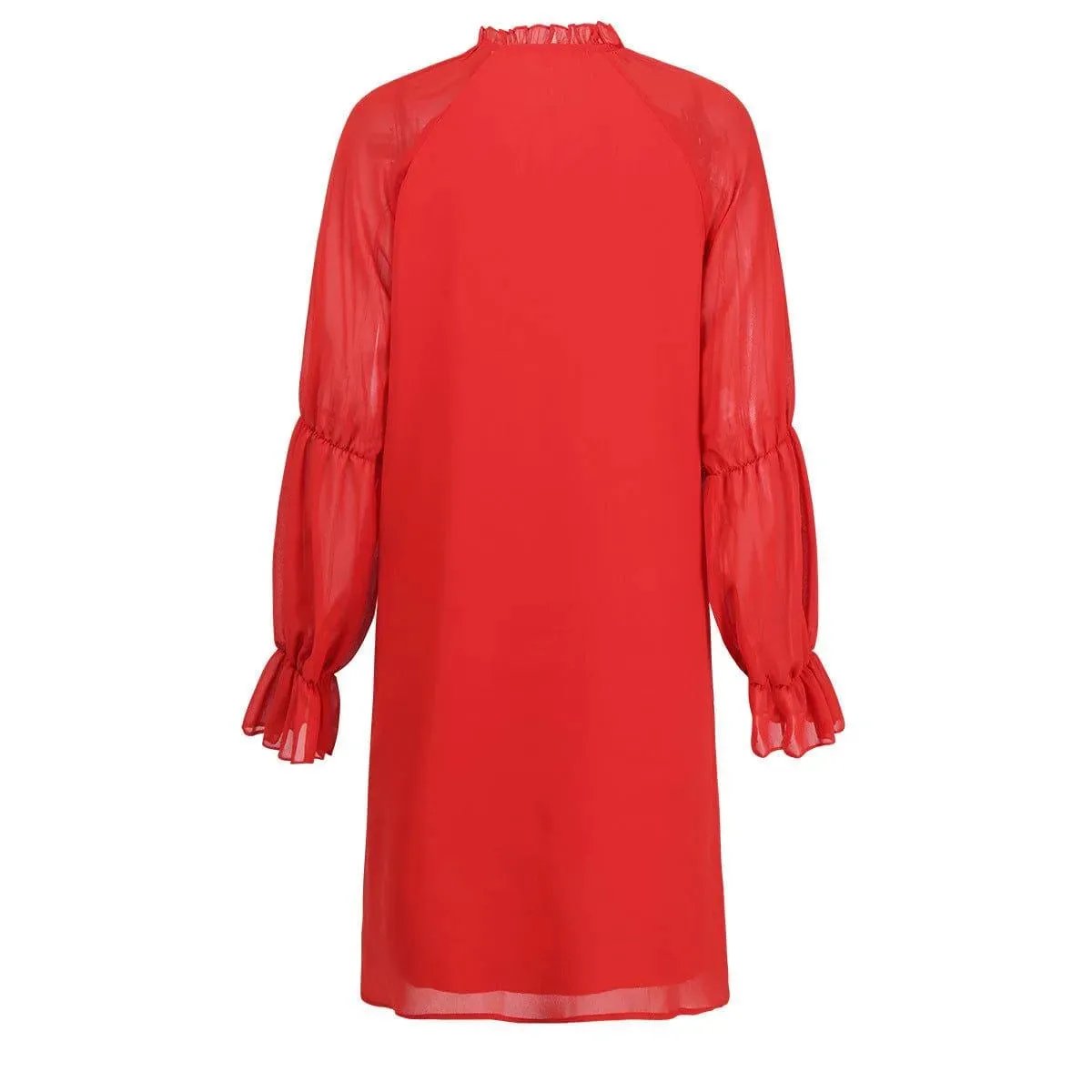 Long Sleeve Tie Neck Bell Sleeve Dress