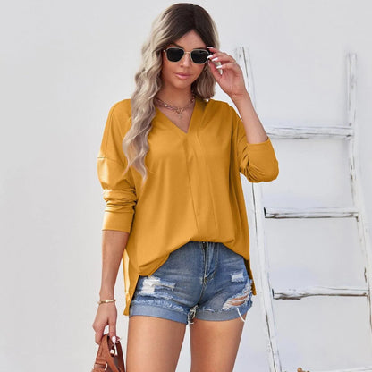 Long Sleeve V-Neck Knit Pullover Top Jewelry Bubble