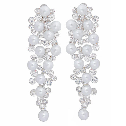 Long White Pearl Drop Earrings Sparkle in Elegance - Fashion Jewelry Pinktown