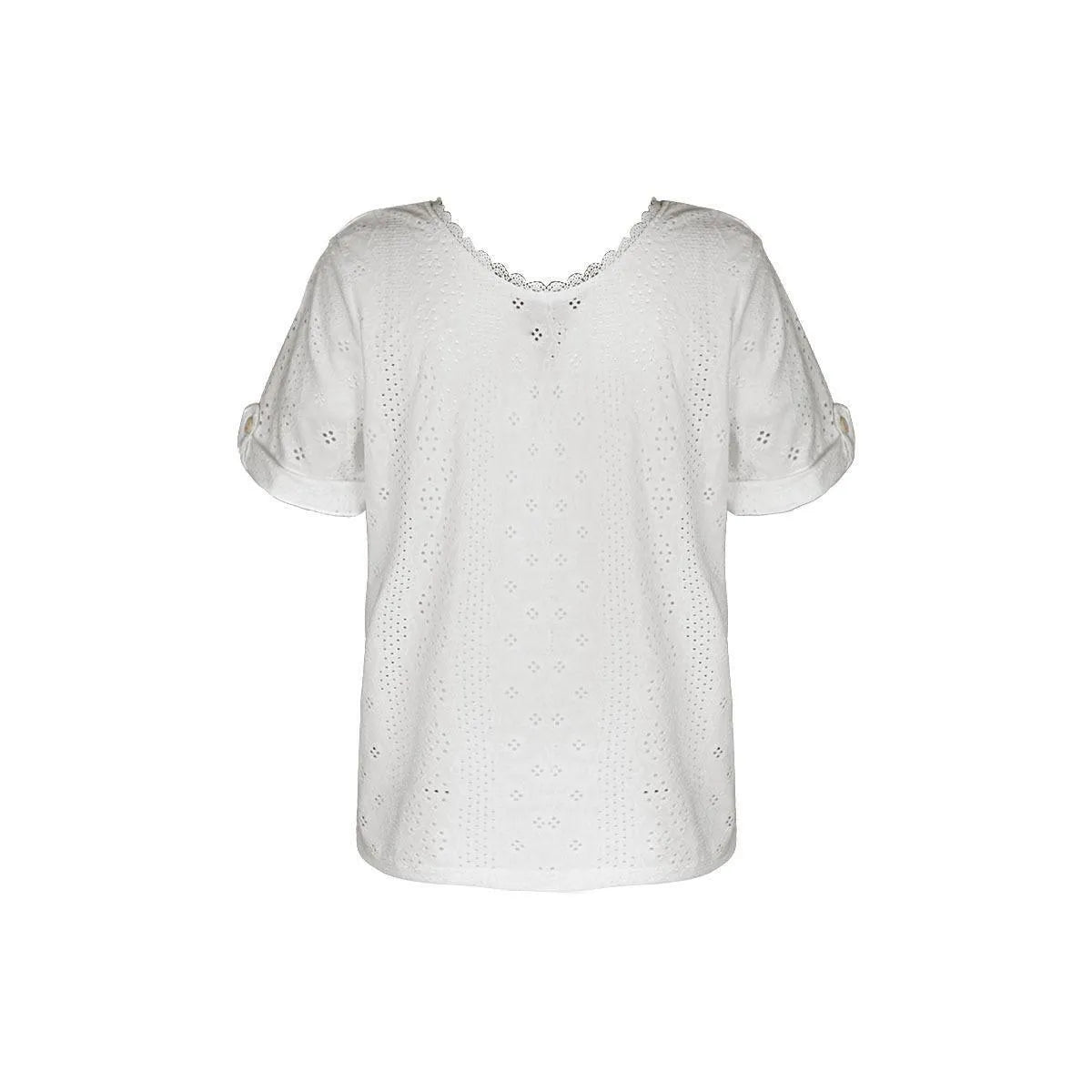 Look chic and stylish with our Lace Openwork V-Neck White Top - Order Today Jewelry Bubble