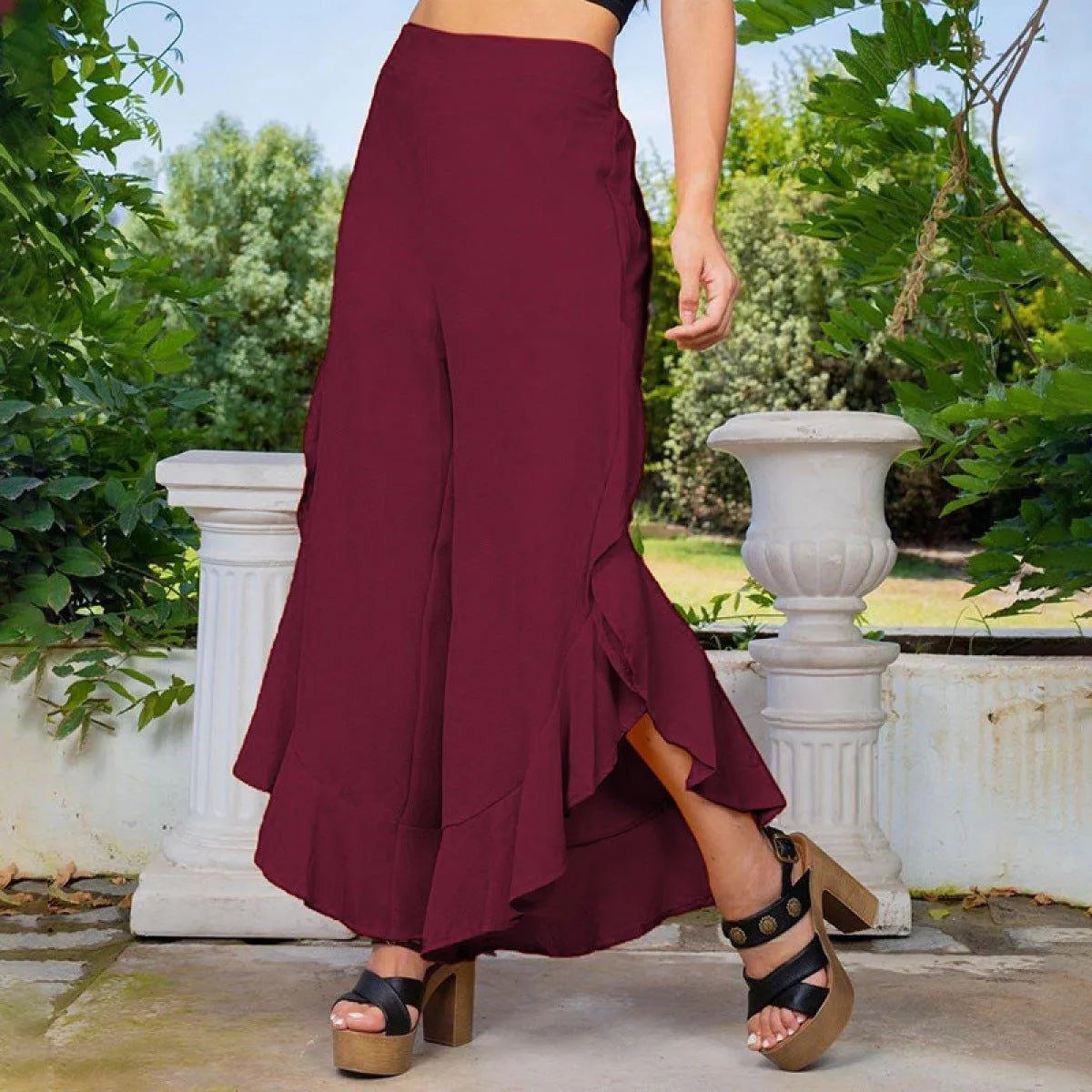 Loose High Waist Ruffles Wide-Leg Pants Jewelry Bubble