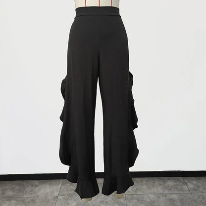 Loose High Waist Ruffles Wide-Leg Pants Jewelry Bubble