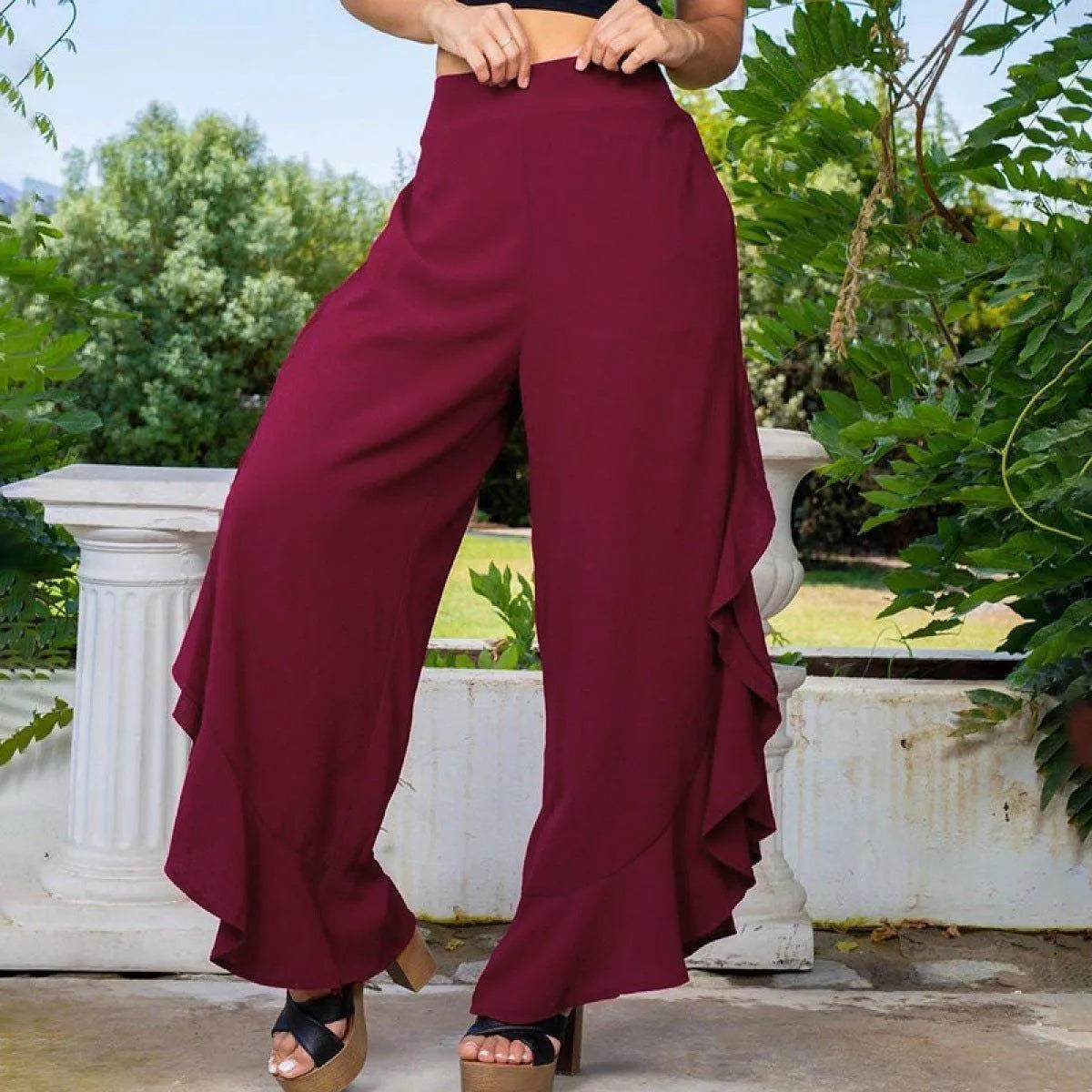 Loose High Waist Ruffles Wide-Leg Pants Jewelry Bubble