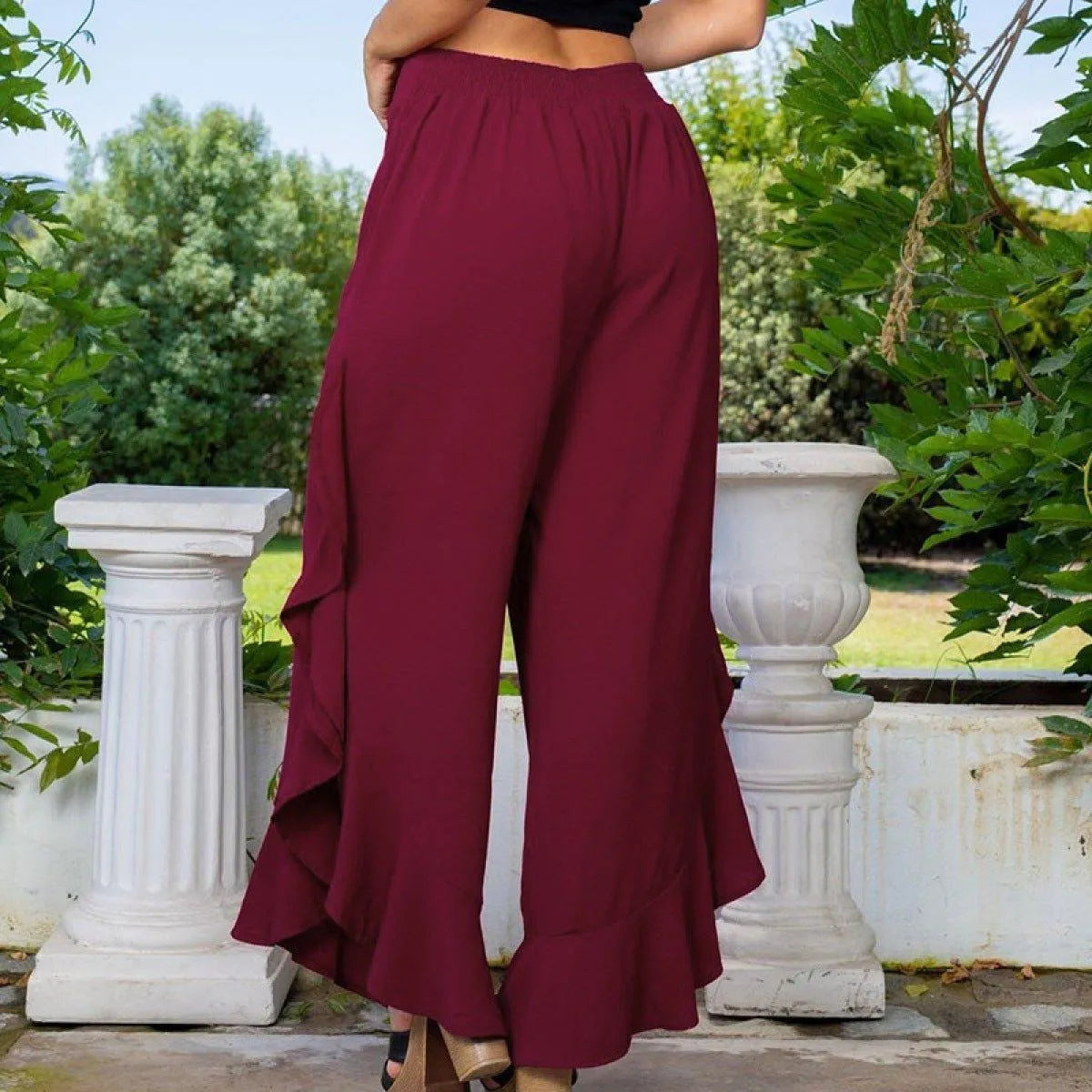 Loose High Waist Ruffles Wide-Leg Pants Jewelry Bubble