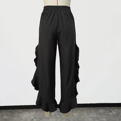 Loose High Waist Ruffles Wide-Leg Pants Jewelry Bubble