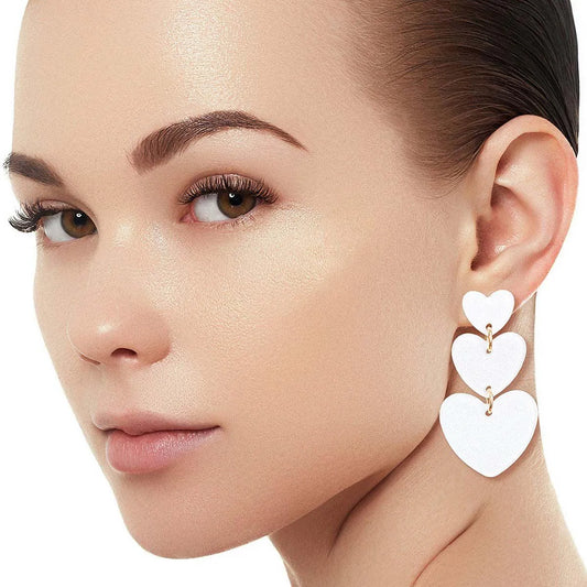 Love White Hearts Drop Earrings Pinktown