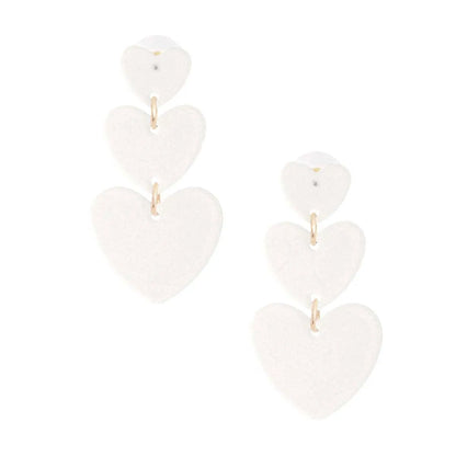 Love White Hearts Drop Earrings Jewelry Bubble