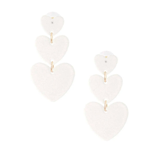 Love White Hearts Drop Earrings Pinktown