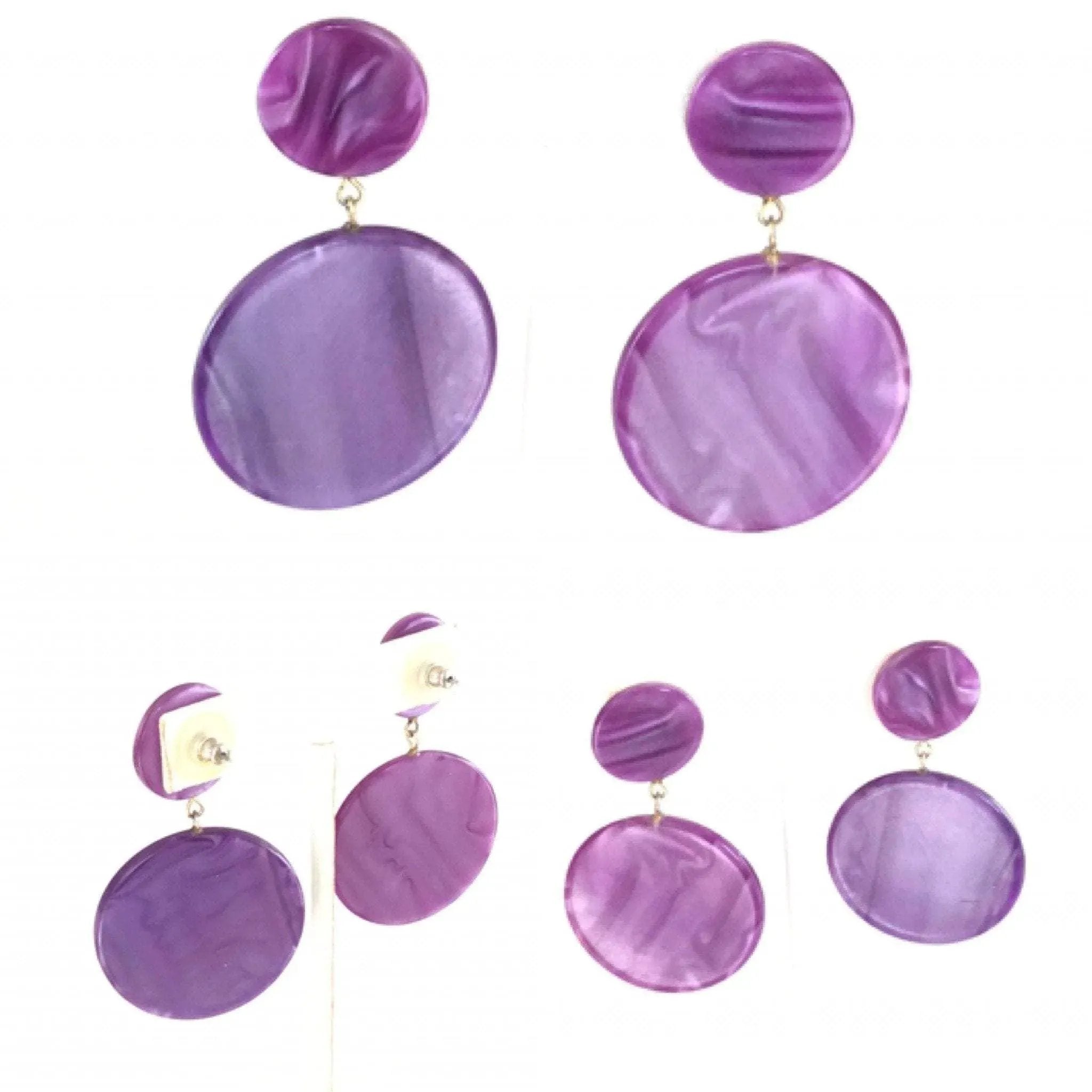 Lucite medallion purple discs drop vintage earrings