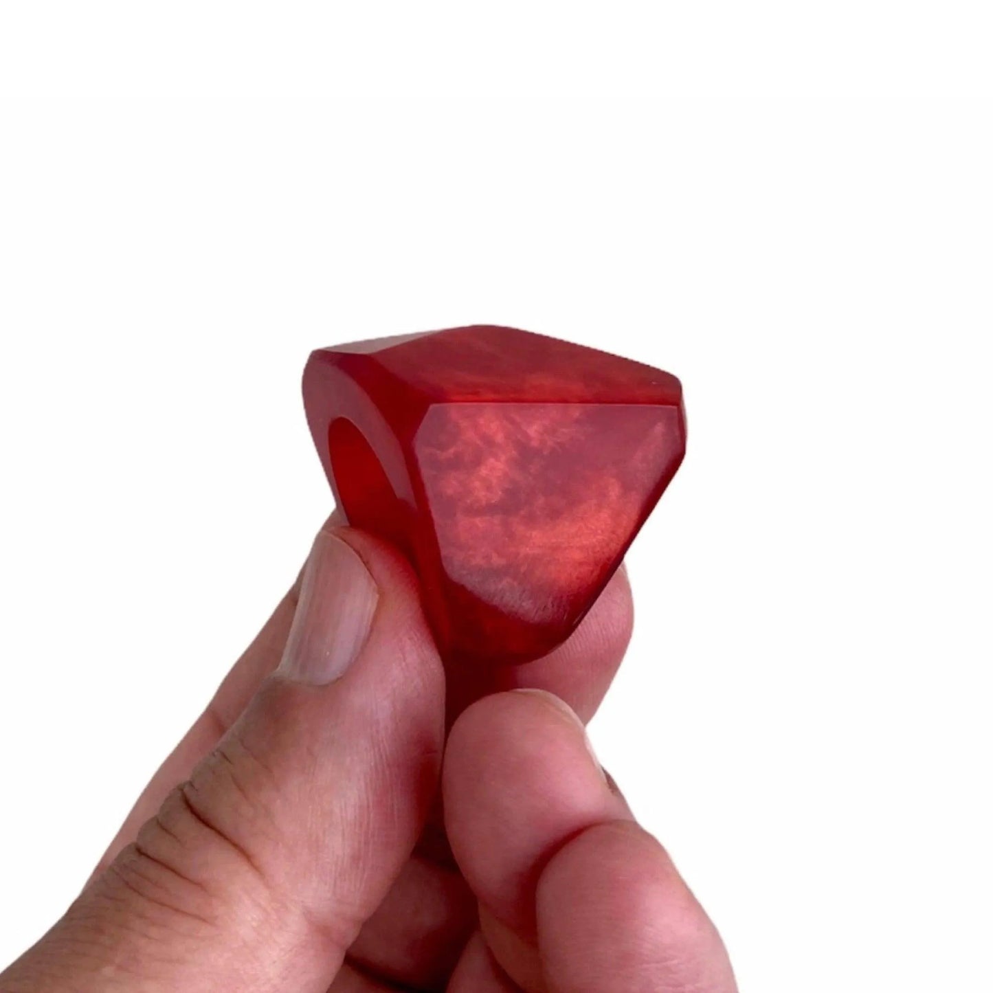 Lush Red Resin Chunky Ring Faceted Pyramid Jewelry Bubble