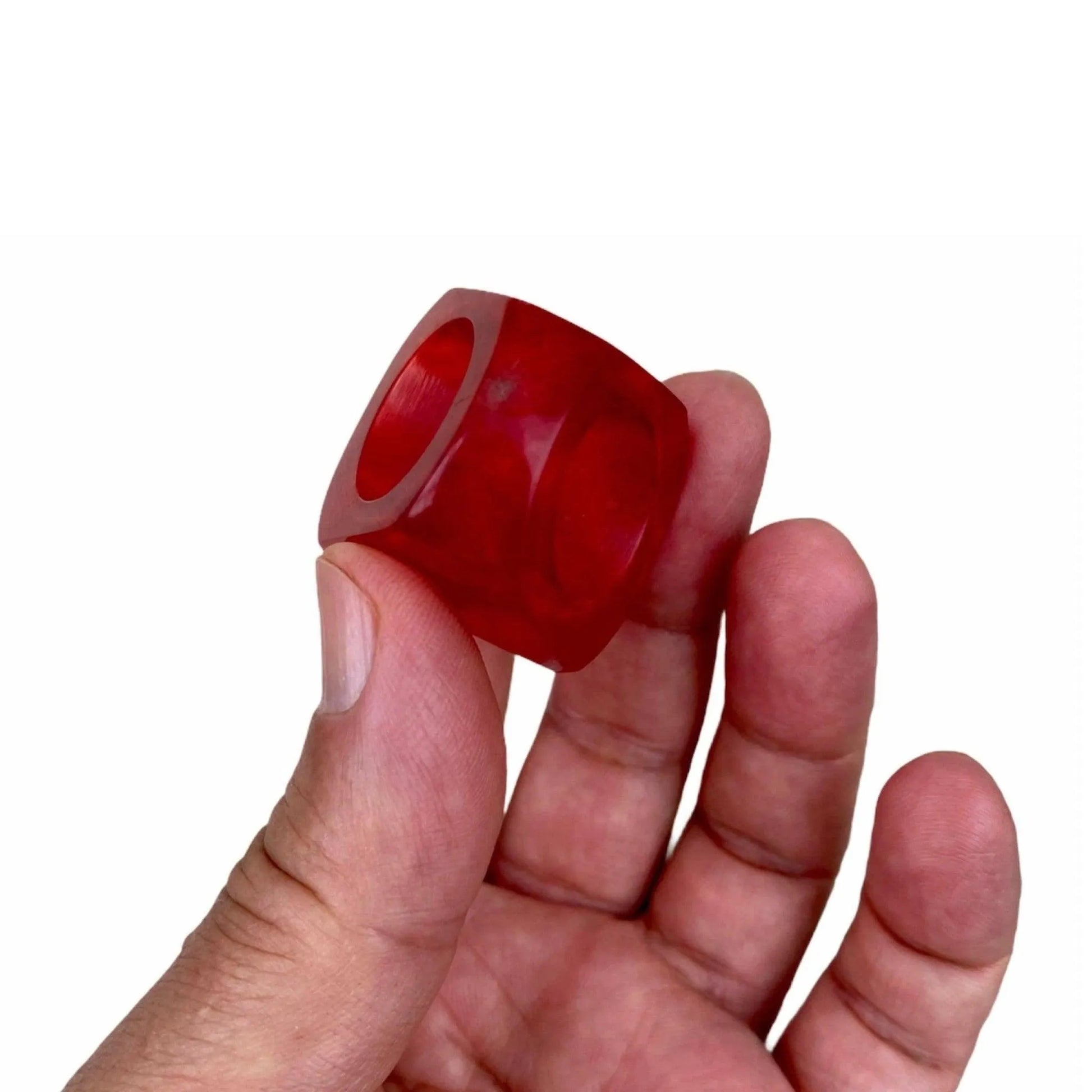 Lush Red Resin Chunky Ring Faceted Pyramid Jewelry Bubble