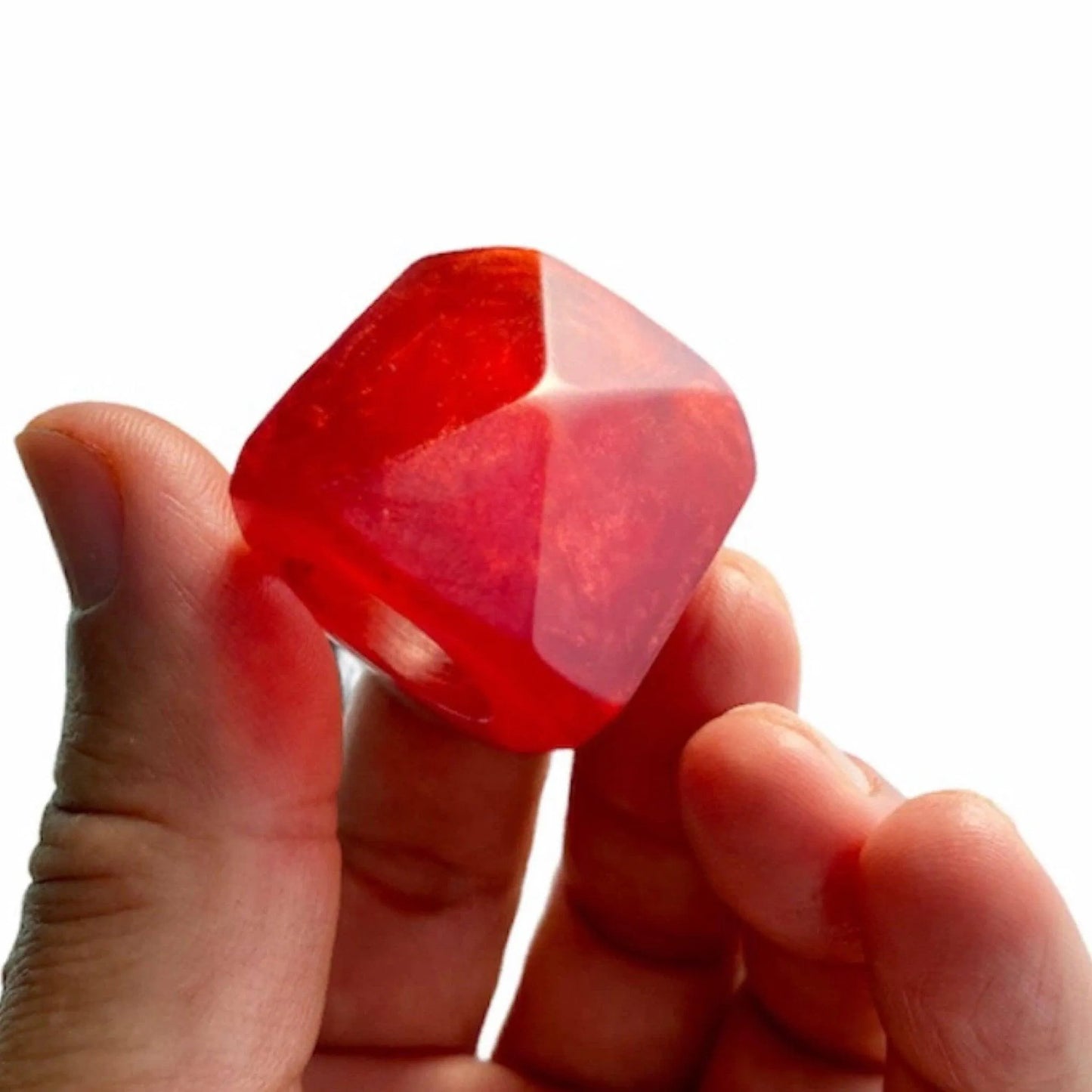 Lush Red Resin Chunky Ring Faceted Pyramid Jewelry Bubble