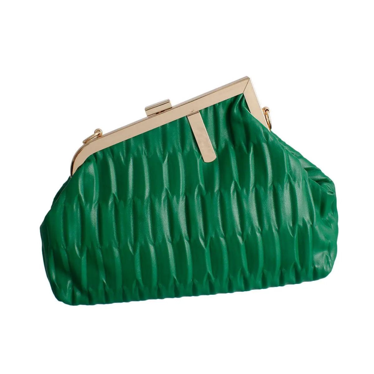 Luxury Green Ribbed Angled Frame Clutch Bag - Buy Now! Jewelry Bubble