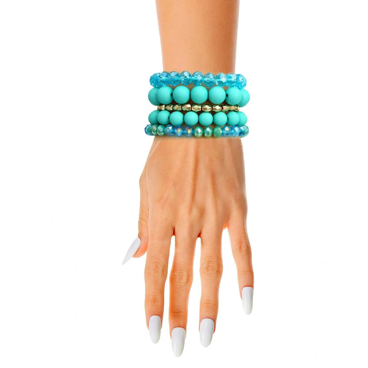 Matte Blue Ball and Faceted Stackable Bracelets Jewelry Bubble