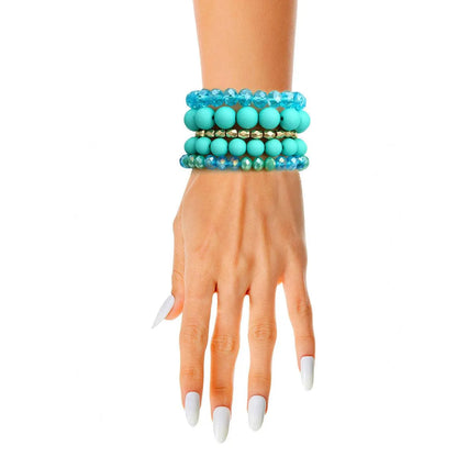 Matte Blue Ball and Faceted Stackable Bracelets Jewelry Bubble