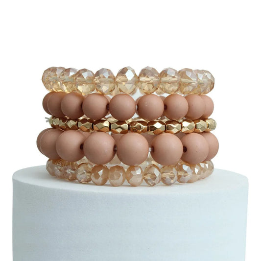 Matte Light Brown Ball and Faceted Stacked Bracelets Jewelry Bubble