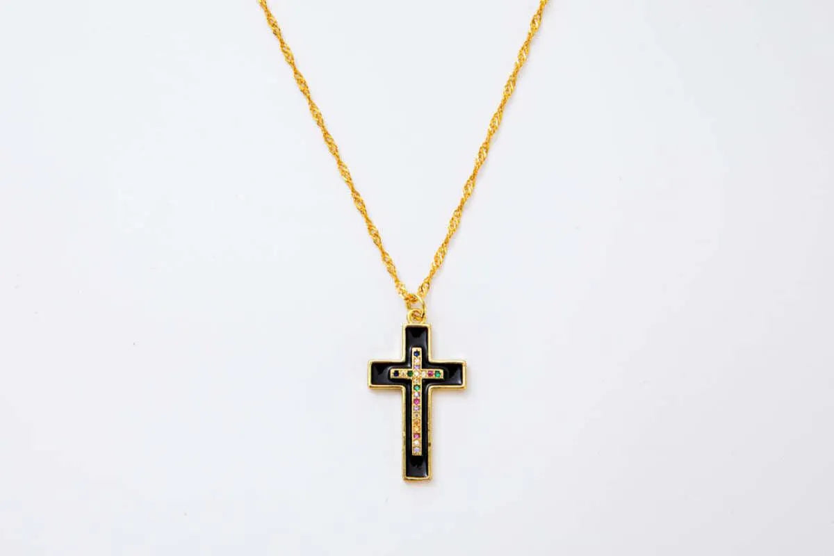 Melania Clara, Enameled and Crystal Cross Pendant Necklace Jewelry Bubble