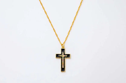 Melania Clara, Enameled and Crystal Cross Pendant Necklace Jewelry Bubble