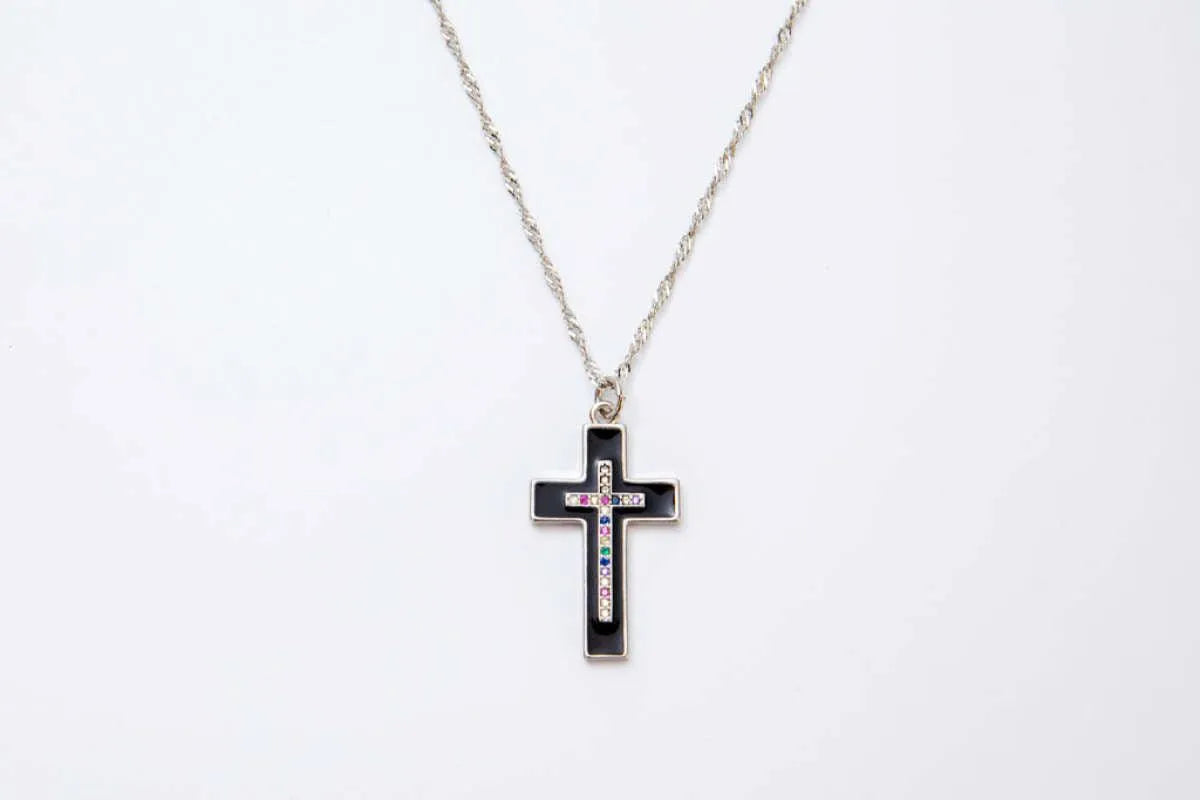 Melania Clara, Enameled and Crystal Cross Pendant Necklace Jewelry Bubble