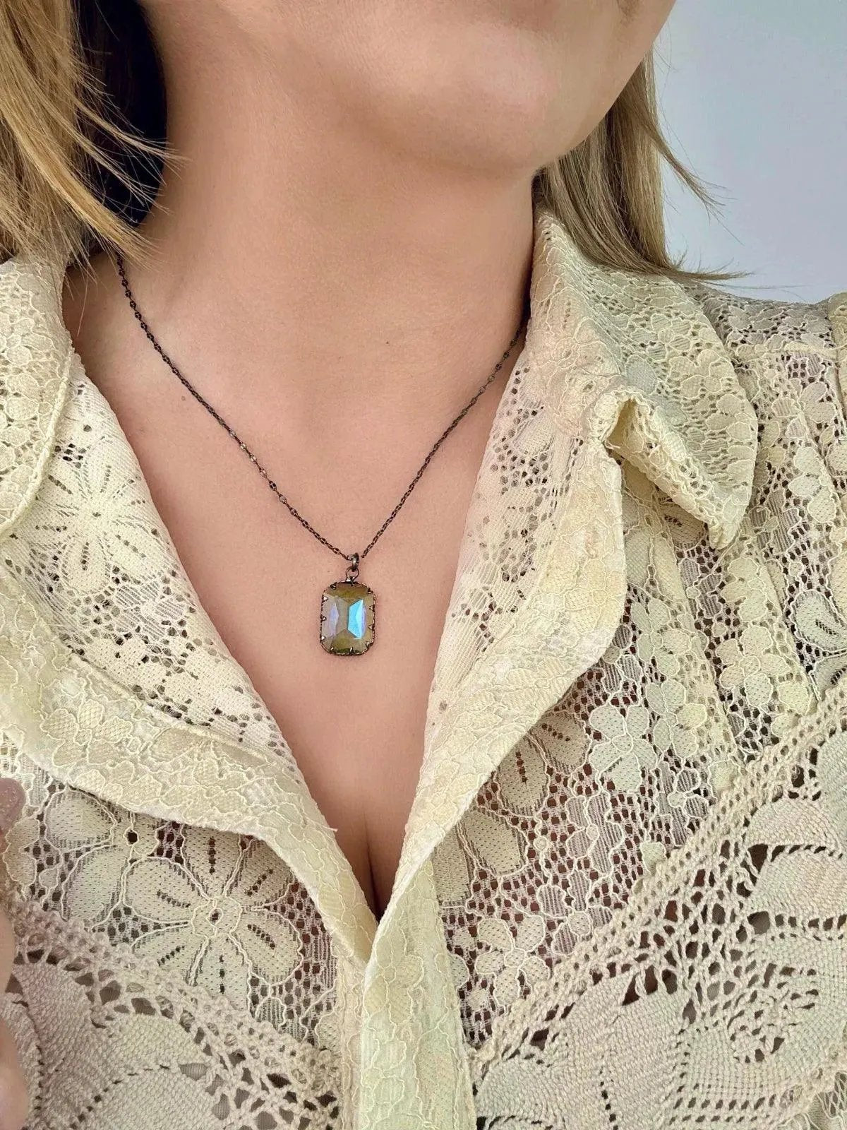 Melania Clara Rainbow Gunmetal Necklace