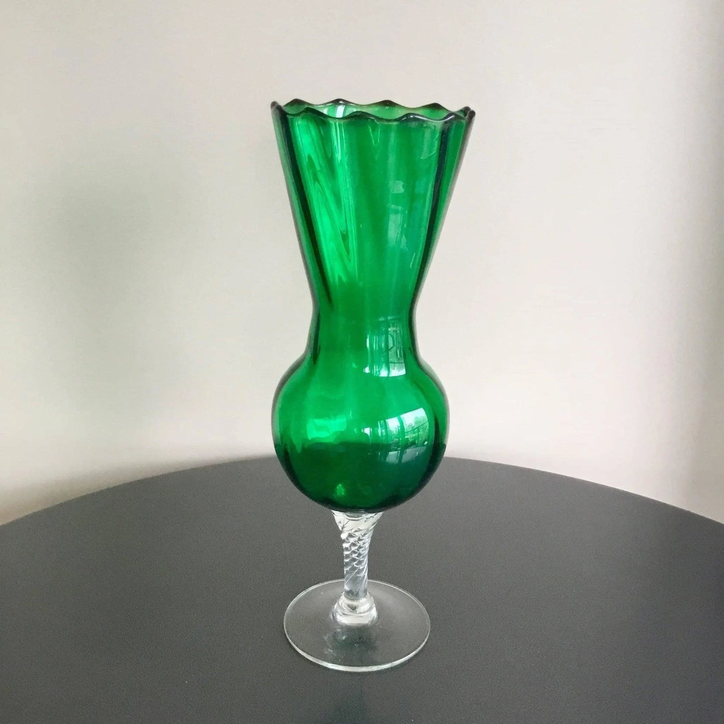 Mid-Century Empoli Emerald Glass Pedestal Vase Jewelry Bubble