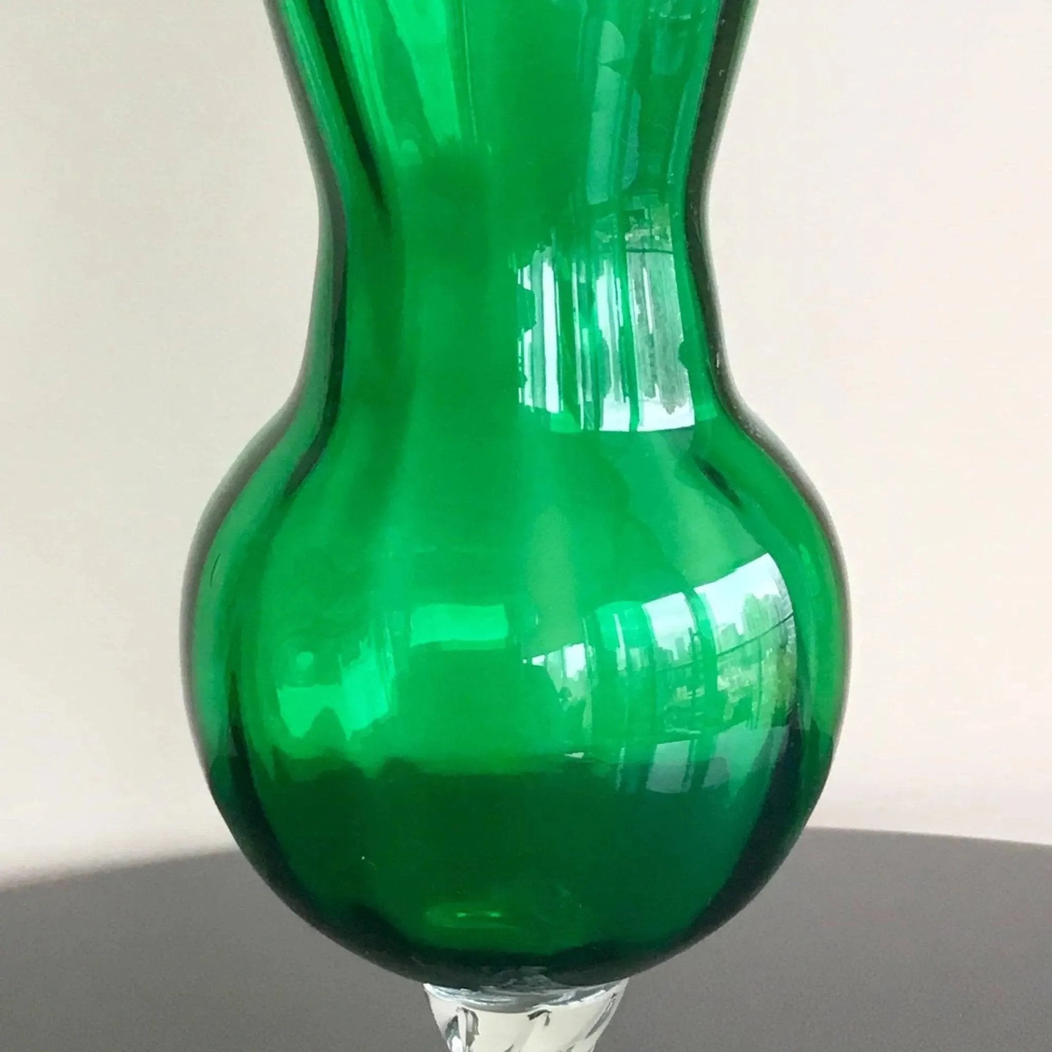 Mid-Century Empoli Emerald Glass Pedestal Vase