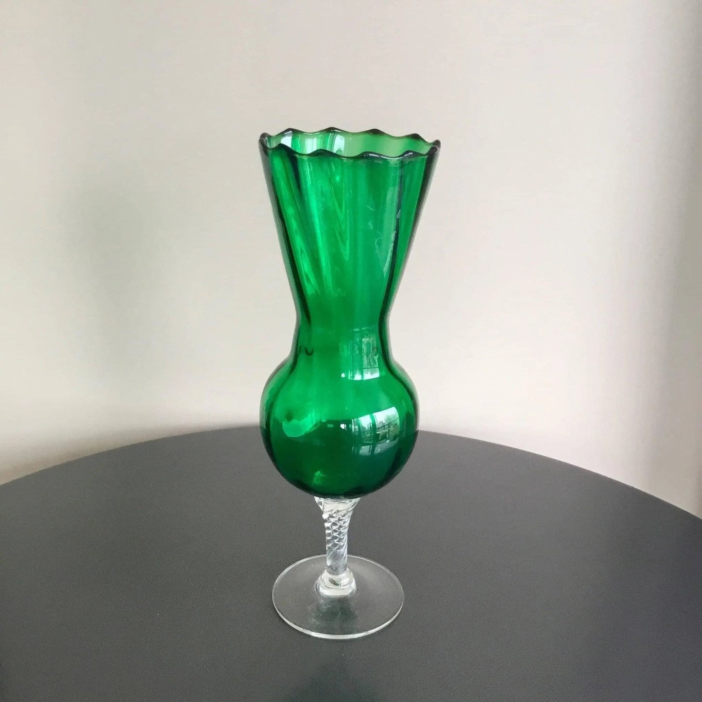 Mid-Century Empoli Emerald Glass Pedestal Vase Jewelry Bubble