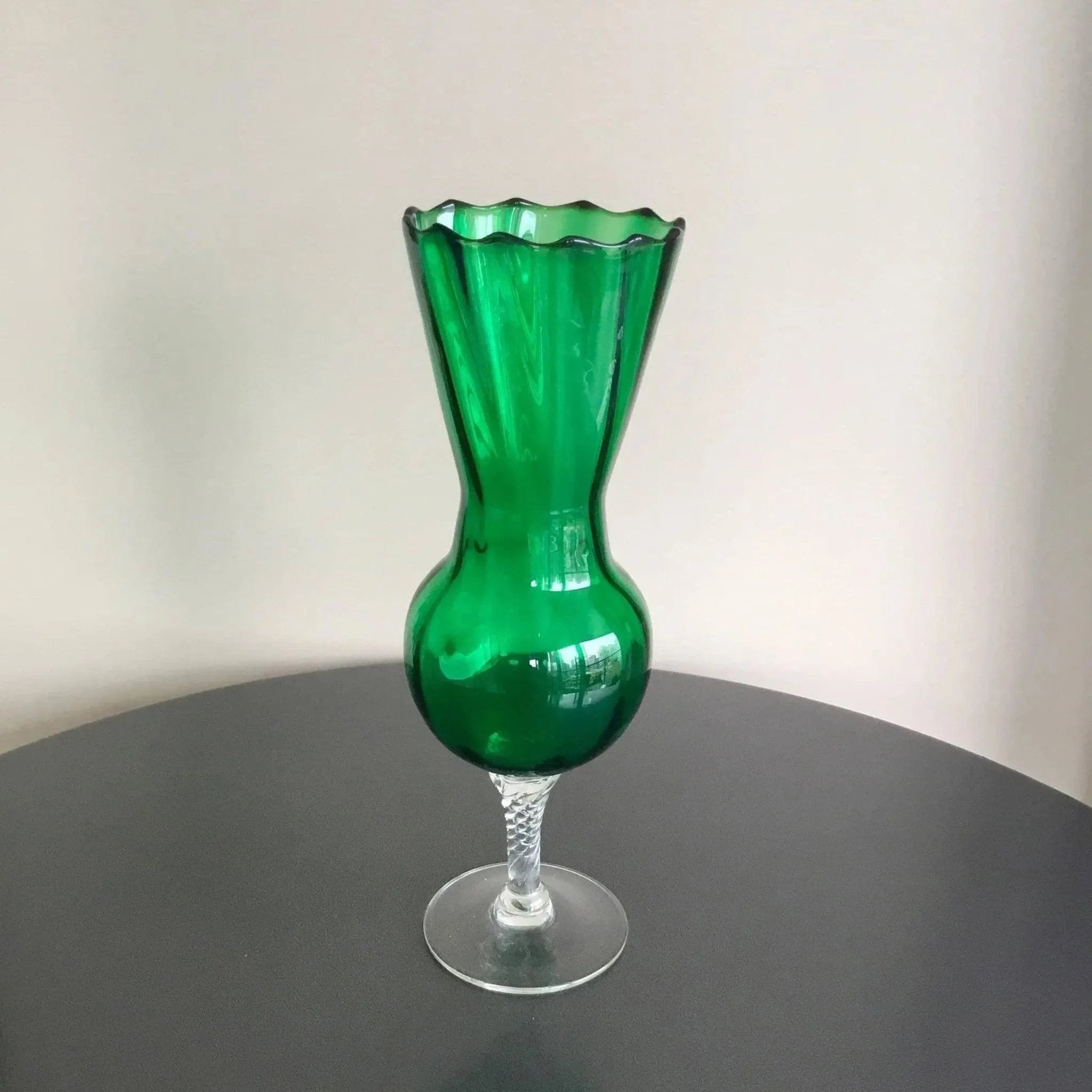 Mid-Century Empoli Emerald Glass Pedestal Vase