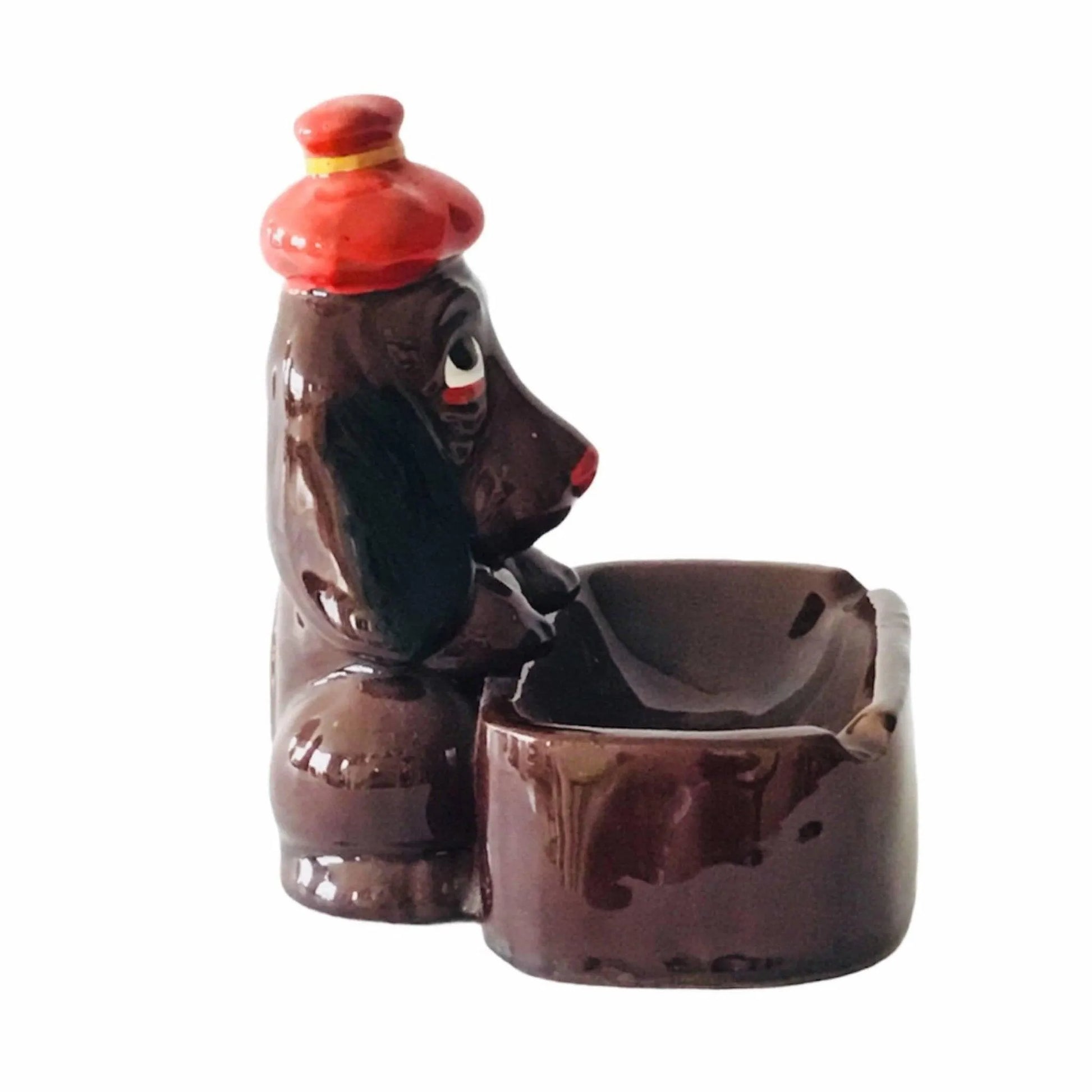 Mid-Century Enesco Redware Sad Basset Hound Dog Ashtray Jewelry Bubble