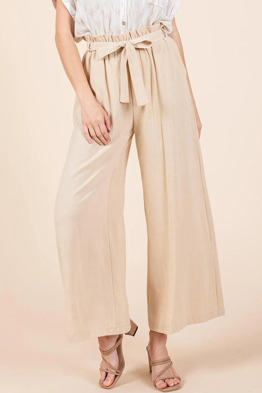 Mittoshop High Waist Tie Front Wide Leg Pants for Women Jewelry Bubble