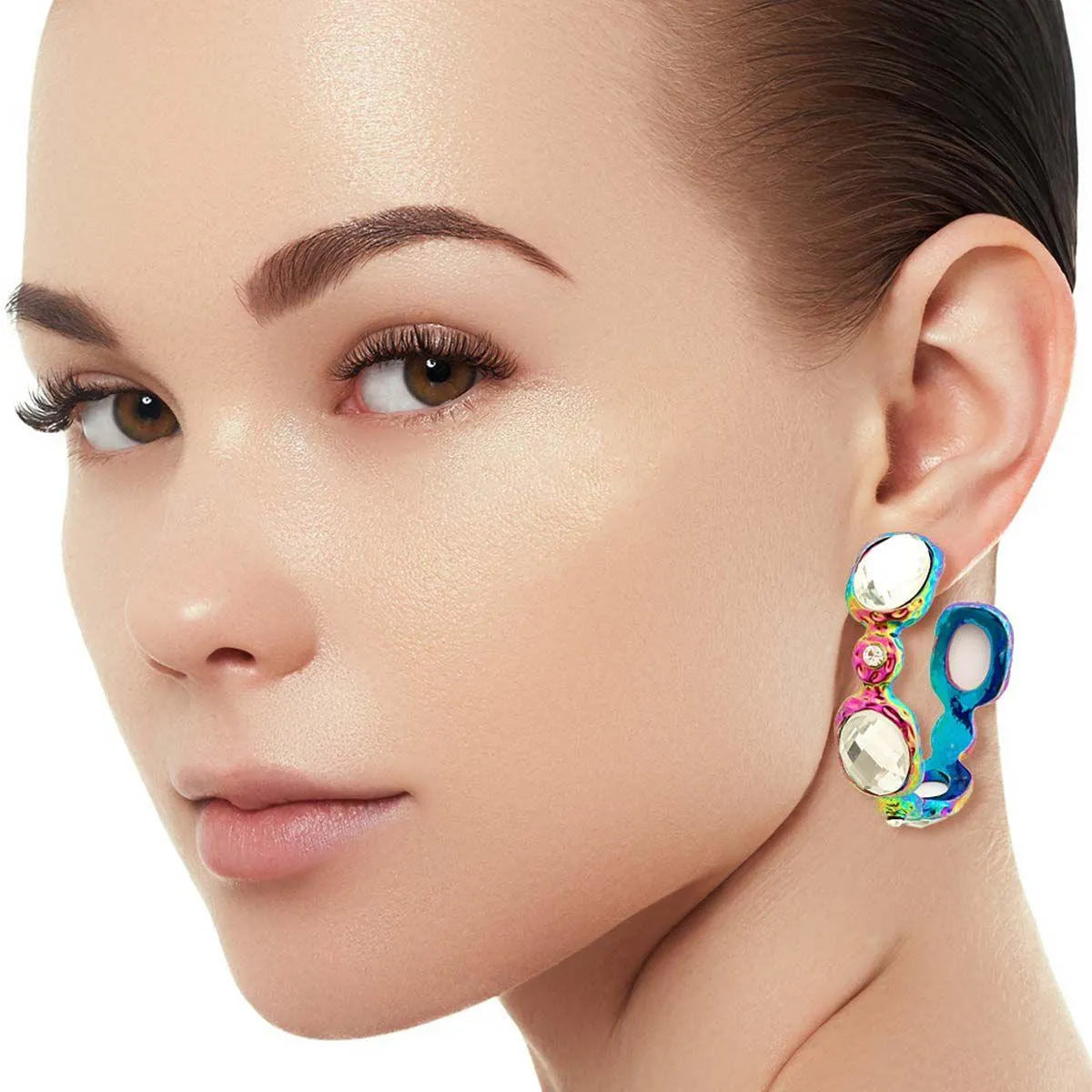 Modernist Chunky Open-hoop Earrings Multicolor Jewelry Bubble