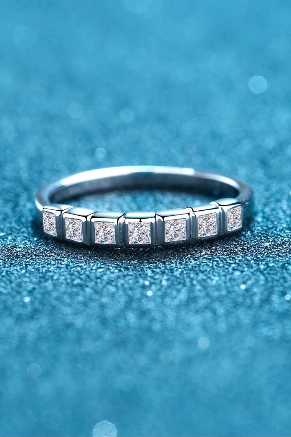 Moissanite Rhodium-Plated Half-Eternity Ring Jewelry Bubble