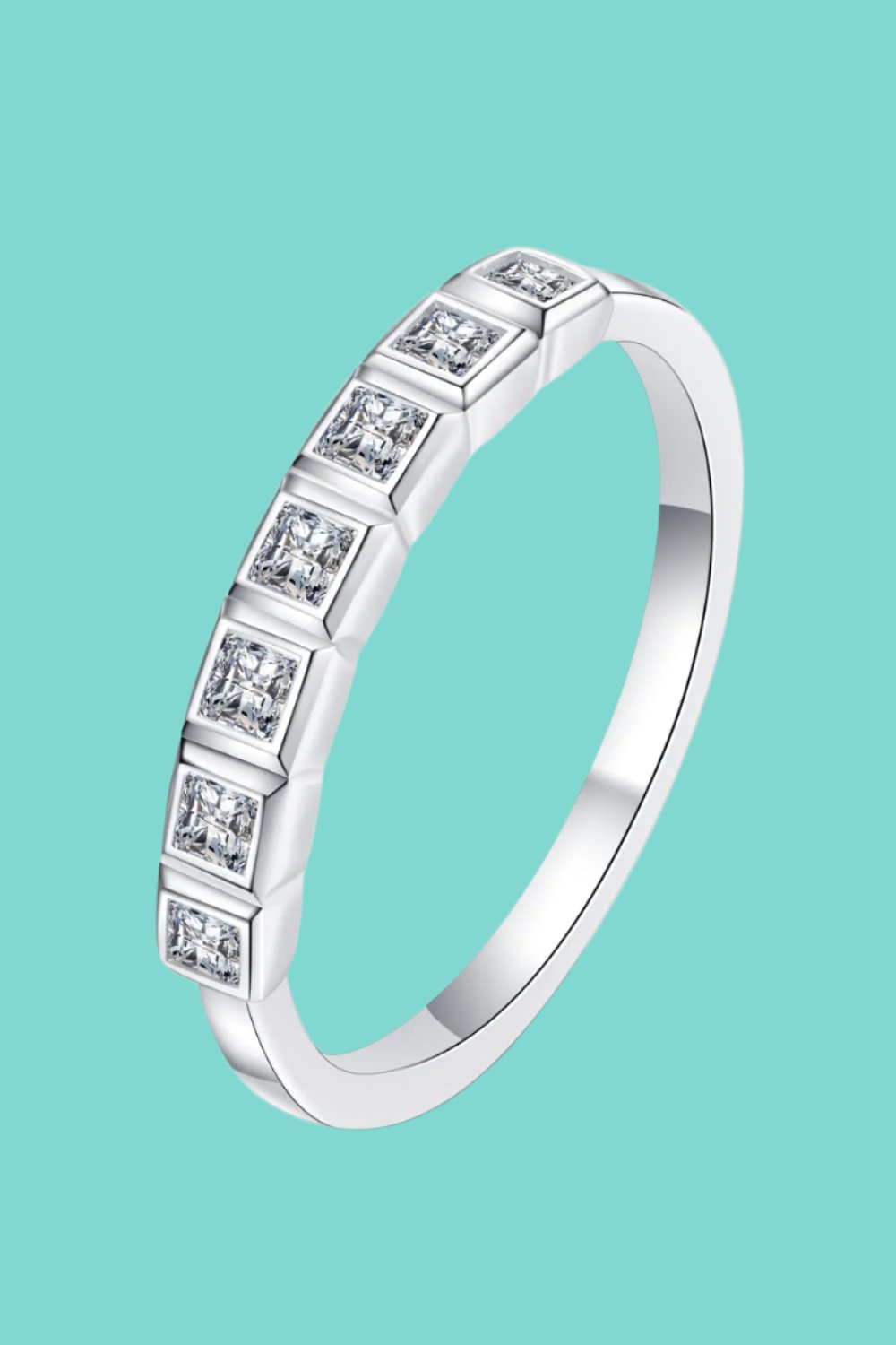 Moissanite Rhodium-Plated Half-Eternity Ring Jewelry Bubble