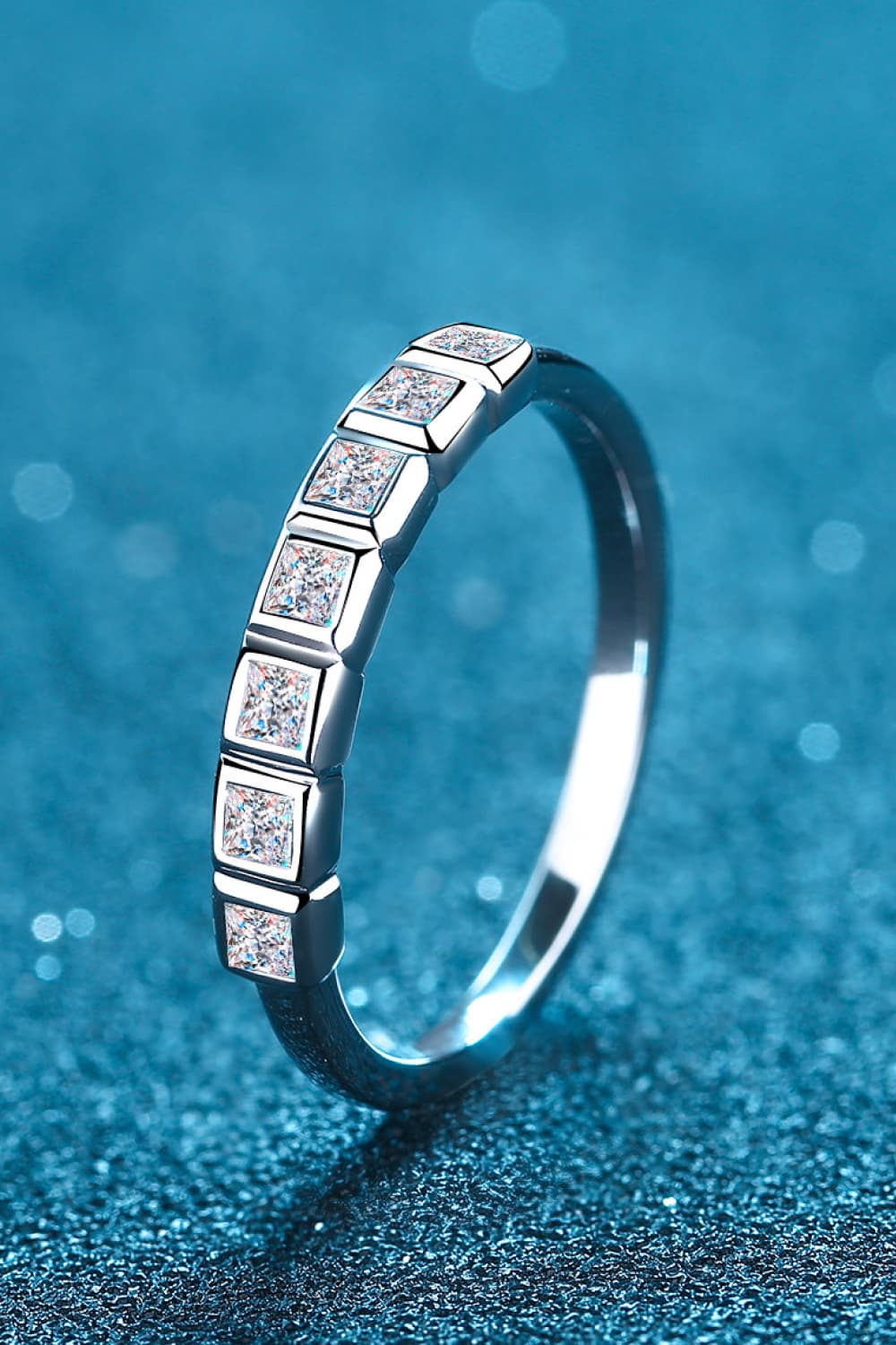 Moissanite Rhodium-Plated Half-Eternity Ring Jewelry Bubble