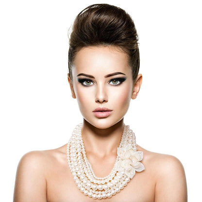 Multi-Strand Creamy Faux Pearl Bead Necklace Set Jewelry Bubble