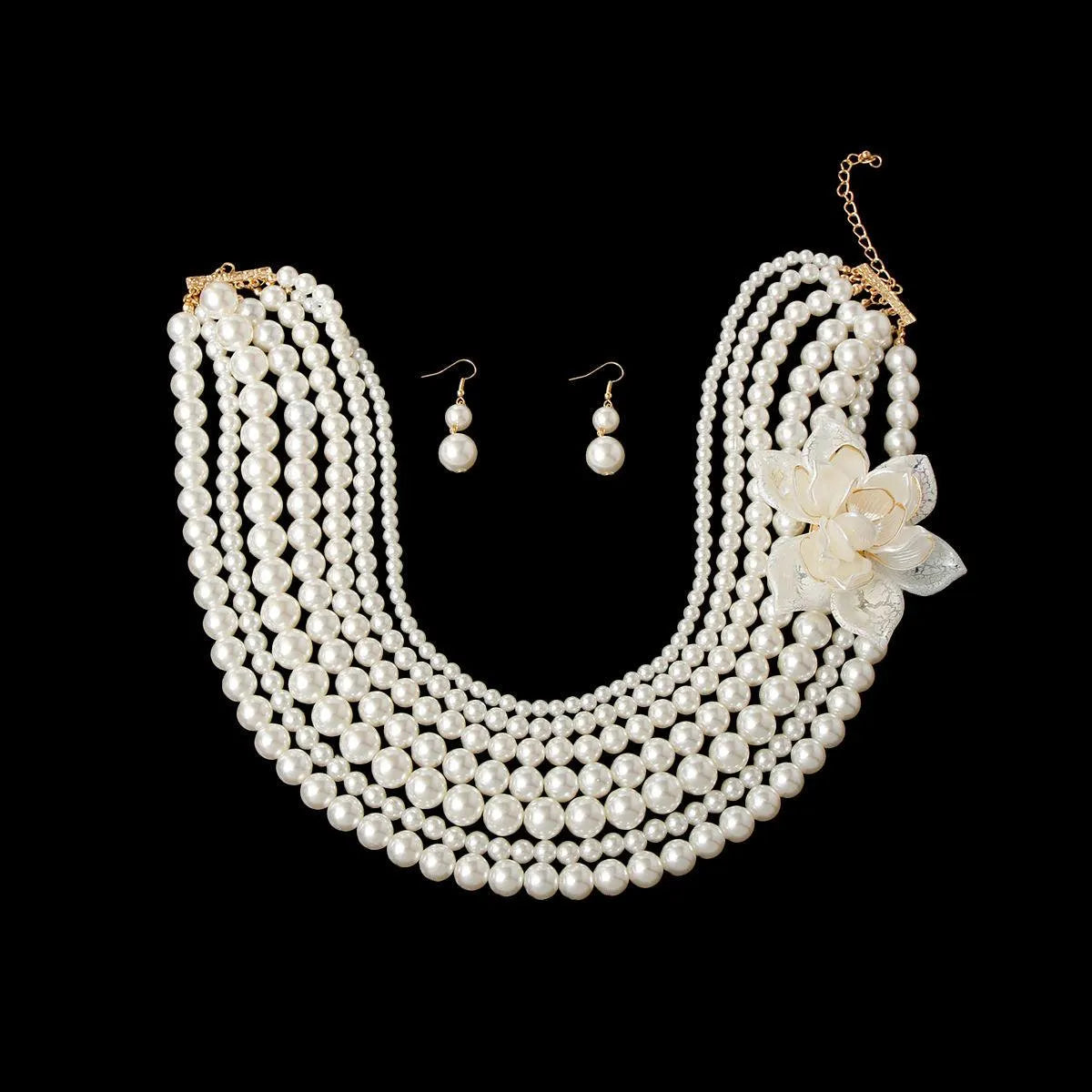 Multi-Strand Creamy Faux Pearl Bead Necklace Set Jewelry Bubble